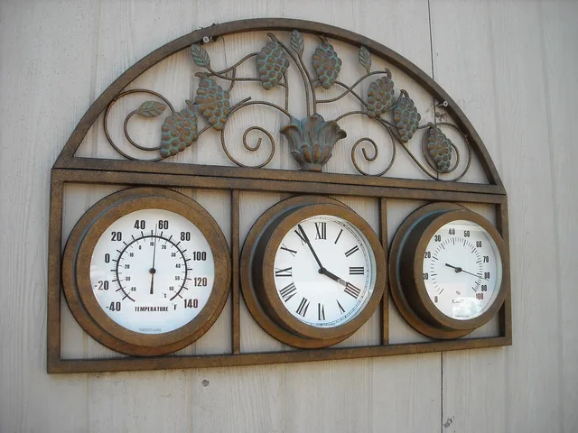 copper, temperature, clock, humidity, thermometer, hygrometer, roman numerals, grapes, patina, gray clock, humidity, humidity, thermometer, hygrometer, hygrometer, hygrometer, hygrometer, hygrometer. Family archive mold: it starts with humidity, not with bad luck