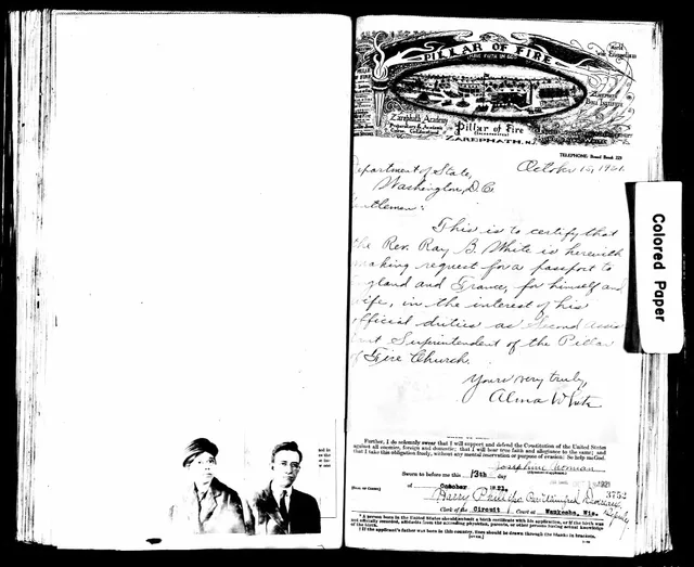 Ray Bridwell White passport application for 1921, page 3. Archives of Ontario, BC Archives and seven more compared for family record requests