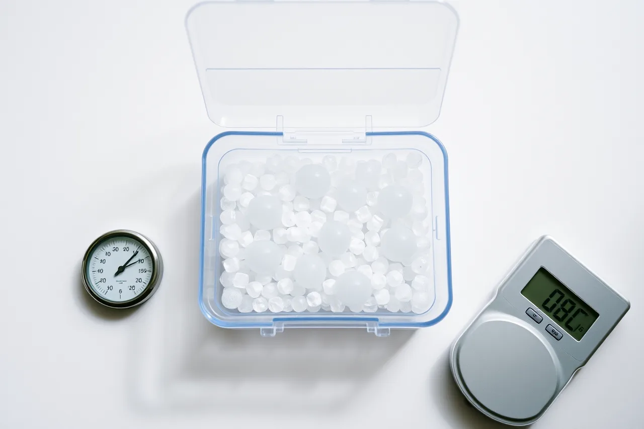 Conditioned silica gel, hygrometer and 0.01 g scale in a sealed box (Measuring tools for a home archive, compared for a first-time buyer)