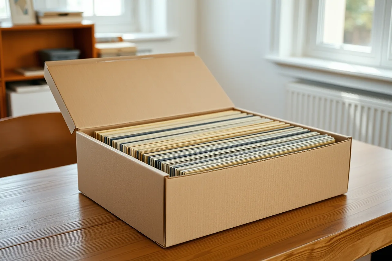 Open buffered archival box with folders, sleeves and interleaving tissue (How to store a family archive through a Canadian winter without wrecking paper)